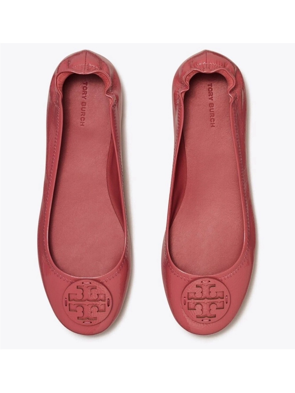Tory Burch $228 Minnie Travel Ballet Flats Patent Washed Berry size 9